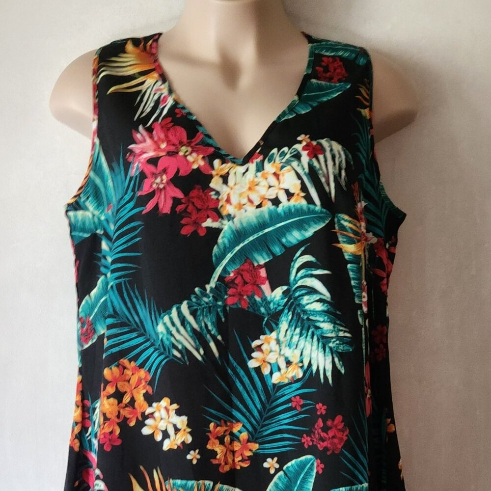 Shein Curve sundress sz 3X black tropical print floral EUC